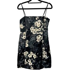 Urban Outfitters Dress Mini Floral Metallic Sleeveless Party Cocktail Black S